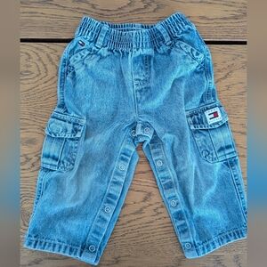 12M-18M - Y2K Tommy Hilfiger - Baby Light Blue Denim Cargo Jeans